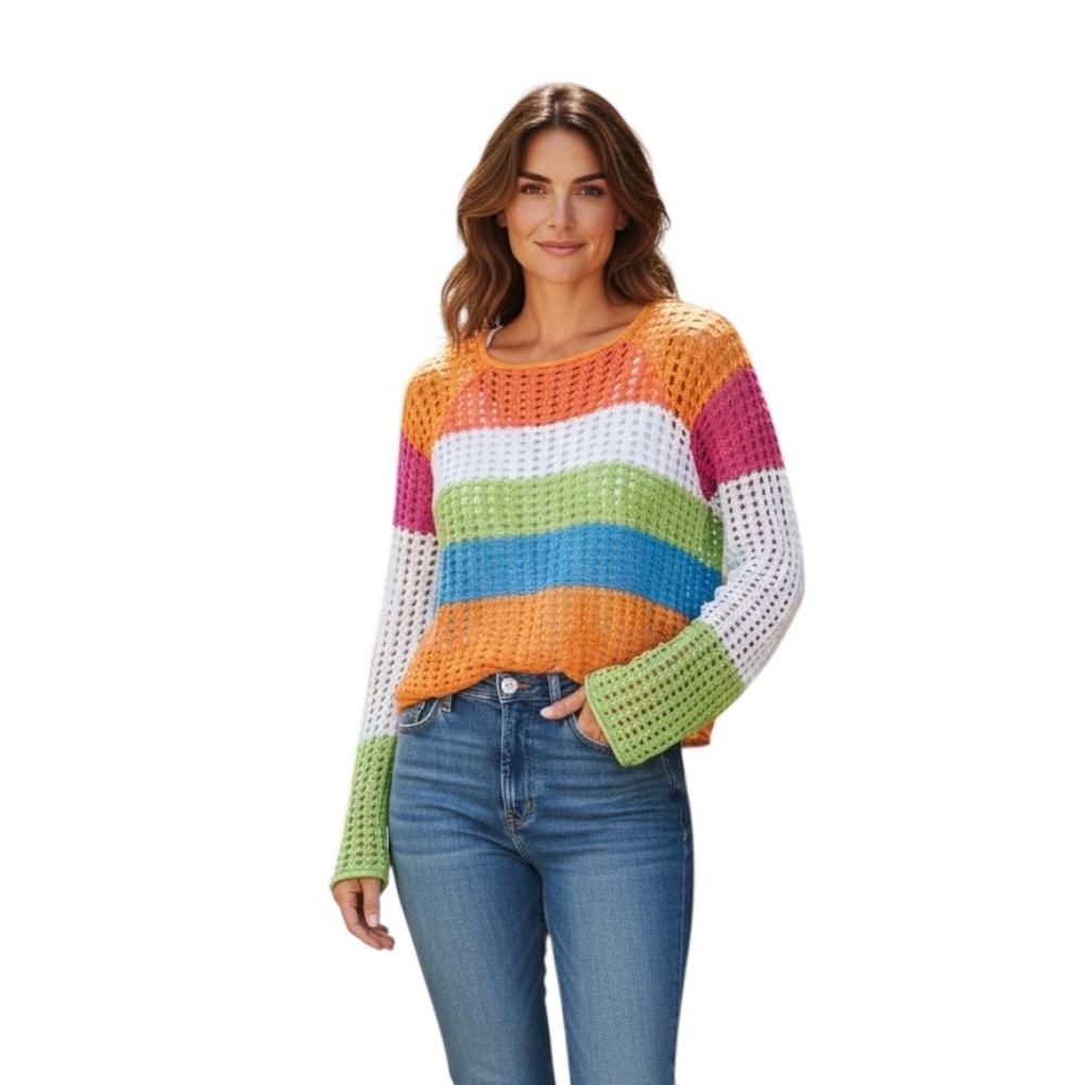 Mossimo Open Knit Cropped Pullover Bell Sleeves